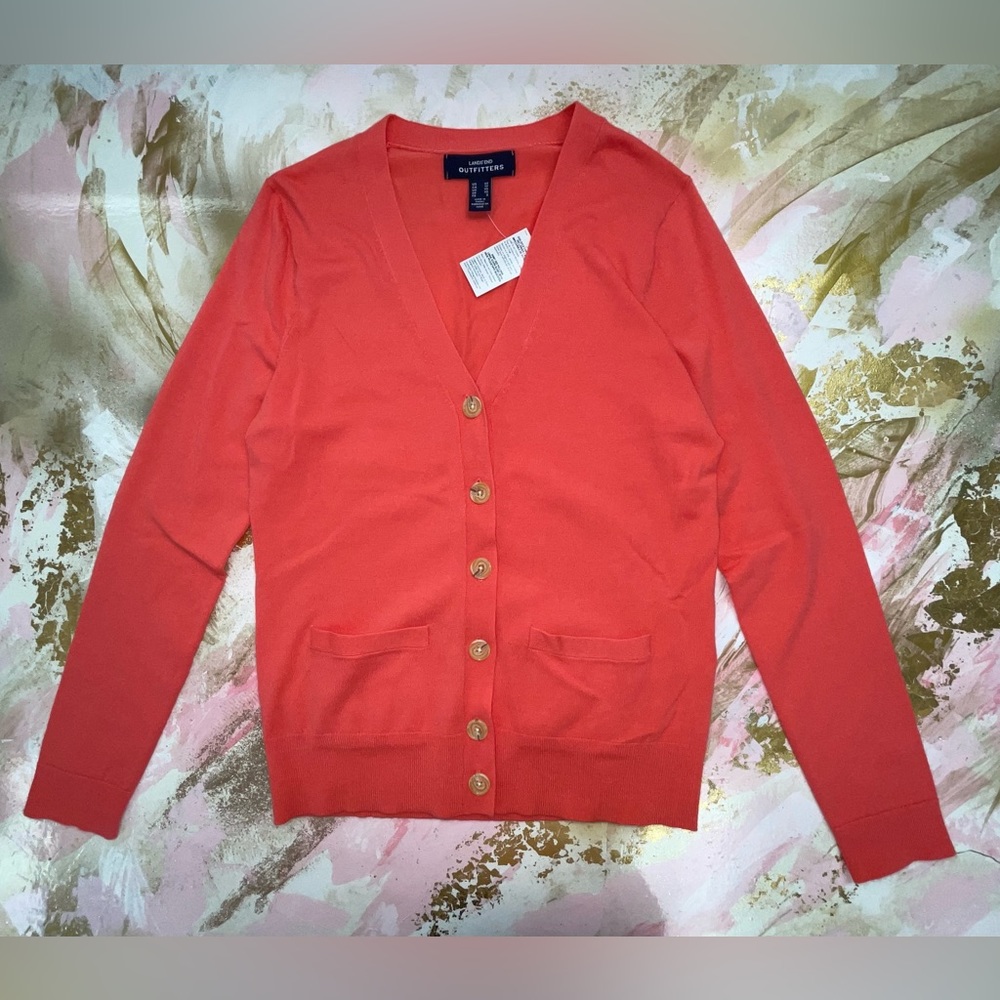 Lands’ End Outfitters coral pink buttoned cardigan sweater XS
